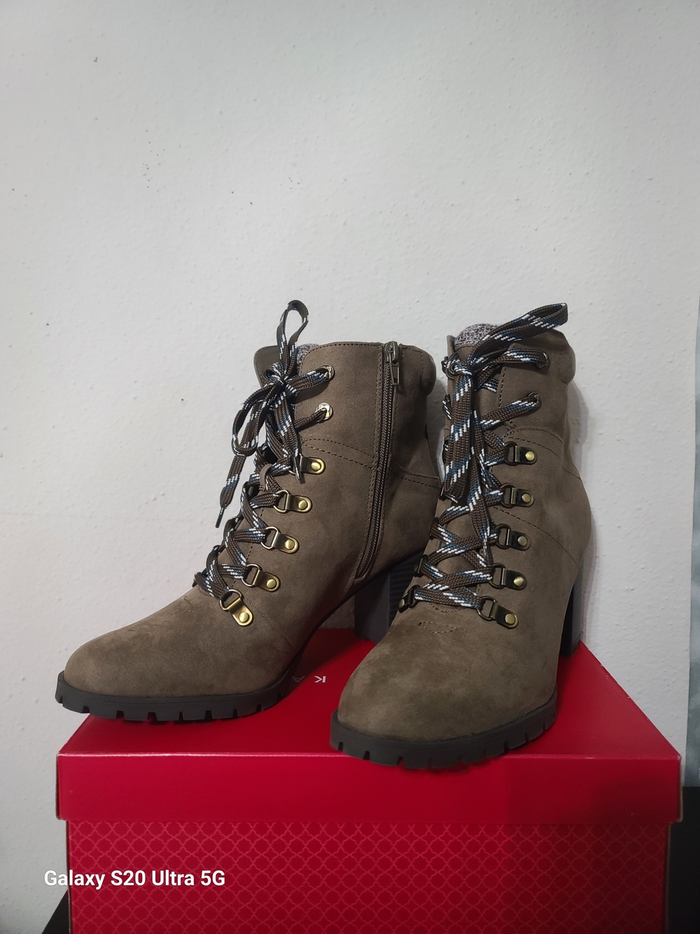 Kelly & Katie Taupe Lace-Up Suede Ankle Boots